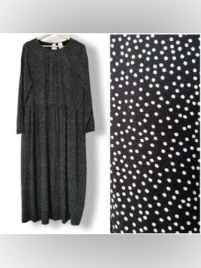 H&M Black Polka Dot Long Sleeve Midi Dress • XL